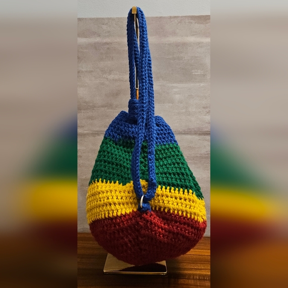 Crochet Drawstring Backpack - Rainbow - Picture 3 of 6